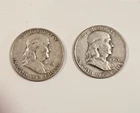 Lot of 2 Franklin Half Dollars 1951 D & 1953 D Circulated US Coins