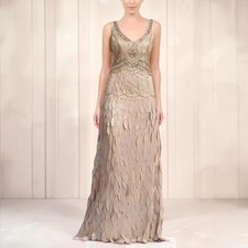 Sue Wong Beaded Leaf Petal Appliqu Dress Gown Embellished Vintage Y2K Sz 8