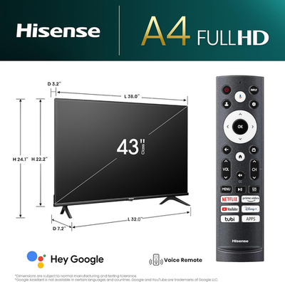 Hisense 43-Inch Class A4 Series FHD 1080P Google Smart TV (43A4K