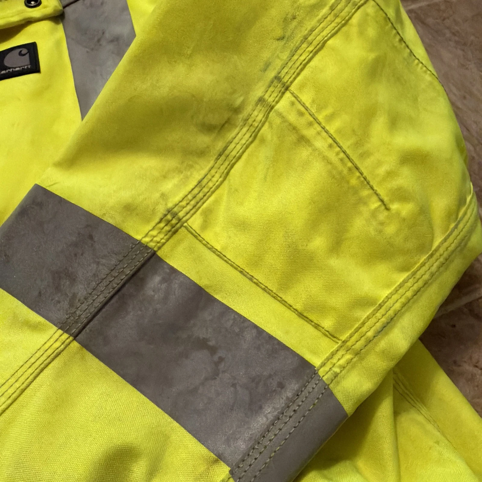 Carhartt Hi-Vis Reflective Safety Work Jacket Yellow/Black Sz M Class 3 Level 2 image 9