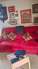 Nebraska Red Fabric 3 Seater Fully Electric Recliner Sofa In Excellent Condition