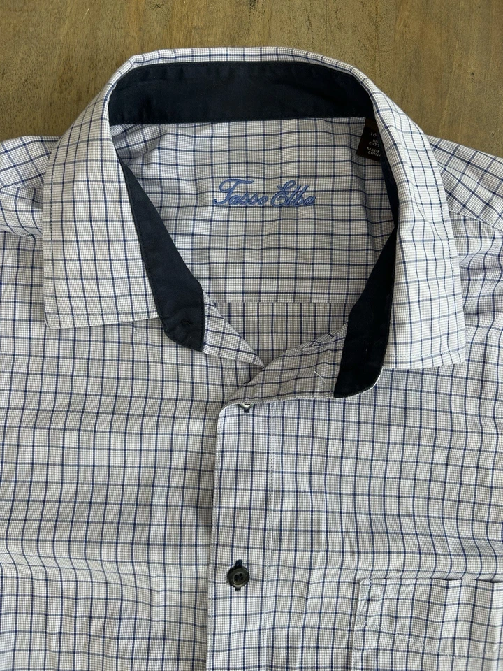 Lote de 2 camisas de vestir Tasso Elba abotonadas para hombre talla 15-16,5 verde azulado y púrpura Foto 3 de 4