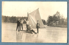 683 1908 RPPC Real Photo Postcard Iceboaters On Lake Boon Hudson Stow Mass
