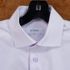 ETON Mens Dress Shirt 14.5 37 Purple Gingham Check Slim Fit Button Up 295