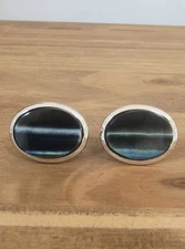 Vintage Swank Blue Stone Silver Tone Cufflinks