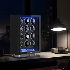 Fingerprint Unlock Automatic Rotation for Watch Winder 12 Watch Display Box New