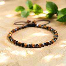 Natural Tiger Eye Faceted Hematite Beaded Protection Adjustable Rope Bracelet