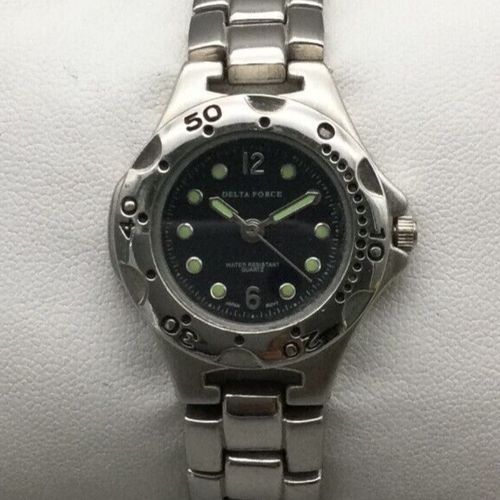 Delta Force Watch Women 28mm Silver Tone Black Dial New Battery 6.5"