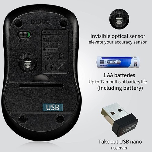 RAPOO 1680 Wireless Mouse, 2.4G Silent Mouse Ergonomic1000 DPI FAST DELIVERY AU - Picture 5 of 9
