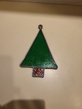 Stained Glass Christmas Tree Window Suncatcher Hanging Decor, Nostalgic 7"