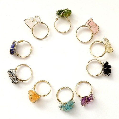 1pc Natural Handmade Winding Rough Aventurine Stone Agate Ring Female Adjustable - Picture 3 of 21