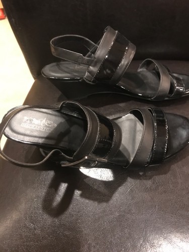 coach and four womens shoes wedge sandals wind black size 9.5M - Picture 2 of 6