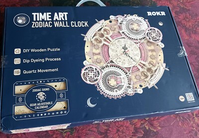 ROKR Time Art Zodiac Wall Clock 3D Wooden Puzzle Quartz Movement/Calendar  NEW