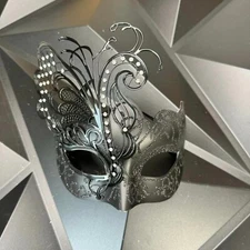 Small Butterfly Women Masquerade Mask  Glitter Halloween/Party/Ball (BLACK)
