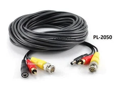 50ft CCTV Security Camera Audio/Video/DC Power Cable w/ BNC/RCA Male Plugs