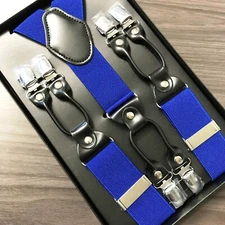 Royal Blue Deluxe 6 Clips Mens Clip-on 1.5" WIDE Suspender Elastic Y-Shape 
