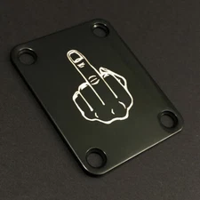 GUITAR NECK PLATE - Engraved Etched - MIDDLE FINGER FU - Fits Fender - BLACK