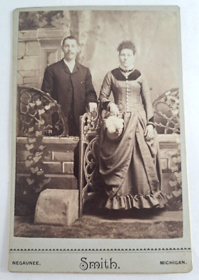 Antique Photograph Cabinet Card Victorian Couple 1800s Smith Negaunee MI