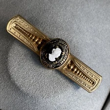 Vintage Cameo Bar Brooch Pin Estate Jewelry Pre-Owned Etruscan Revival Beading