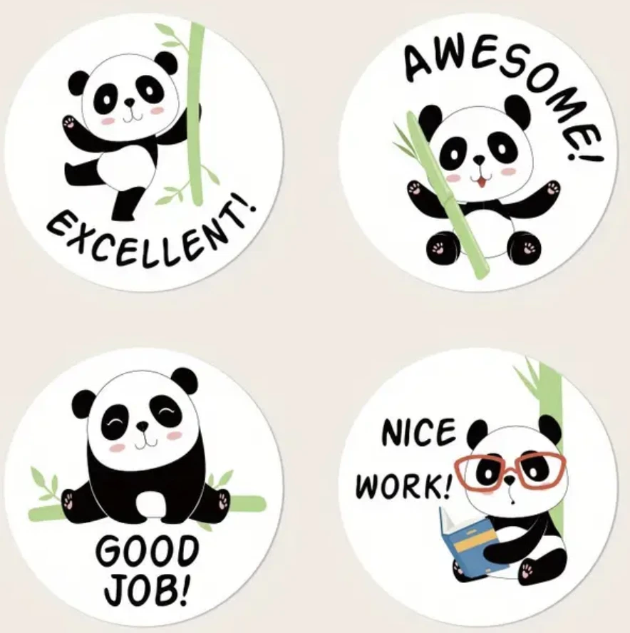 Panda Reward Encouragement Stickers 2.5cm 50/100pc Teacher Classroom Award Kids