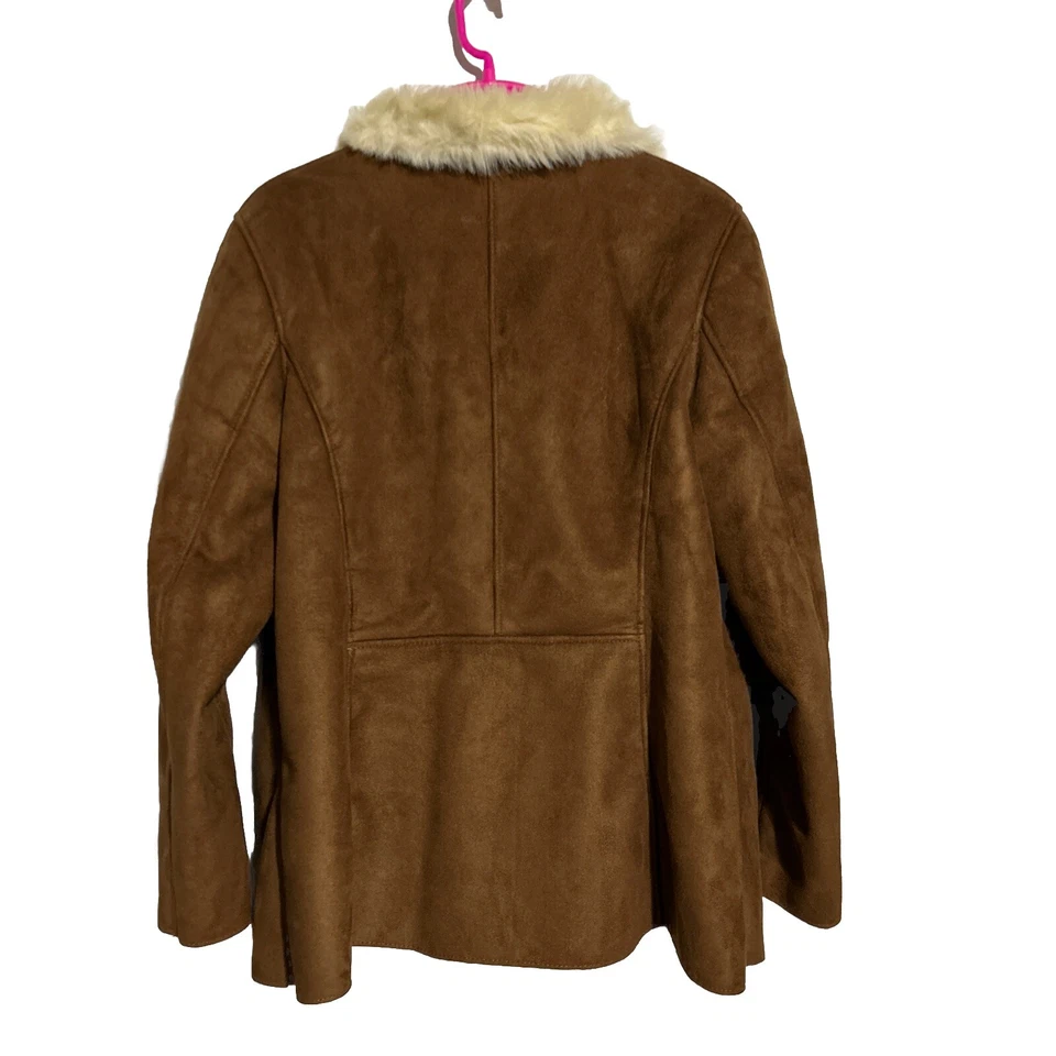 Abrigo para mujer Boden marrón gamuza EE. UU. 14 UK 18 forrado de piel sintética longitud media original $249 Foto 2 de 4