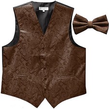 New Vesuvio Napoli formal men's tuxedo vest bowtie Brown Paisley wedding party