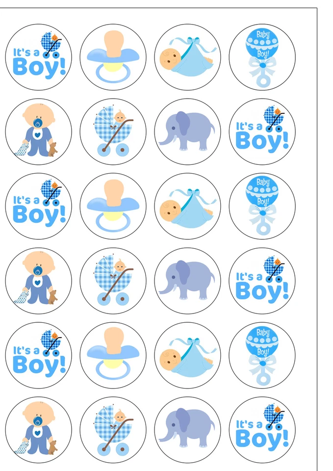 Cake Toppers 24 PRE-CUT Baby BOY Shower Edible Wafer Paper Round Decorations - Image 2 of 4