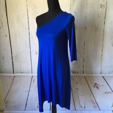 Kensie Womens Sheath Dress Blue Stretch Knee Length One Shoulder 3/4 Sleeve M