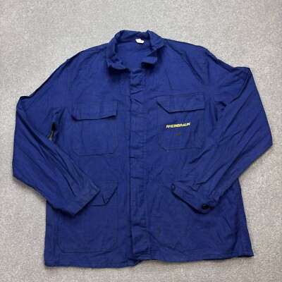 VINTAGE französische Jacke Erwachsene groß blau Arbeitskleidung Hausarbeit Mi...