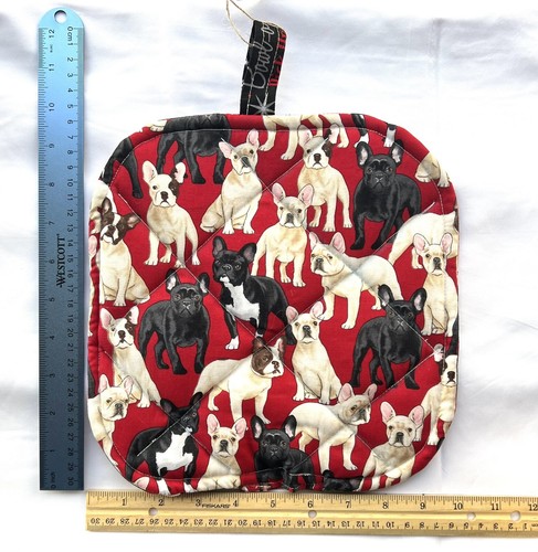 Handgefertigte Französische Bulldogge Hot Pad, Topflappen, 10" x 10" - Bild 2 von 3