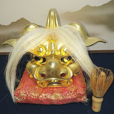 Japanese Wood Carving Lion Head Mask Shishi Foodong 7.87inch