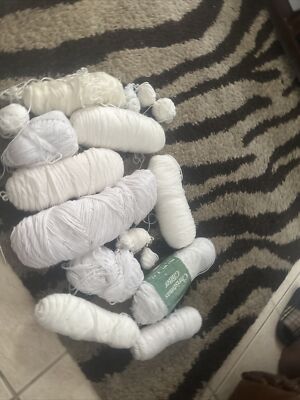 Sock Yarn Lot Wool Blend Assorted Brands Lot Of 14 New White