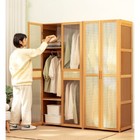 Kleiderschrank Bambus Garderobenständer Freistehend Garderobe Schrank mit 2-tür