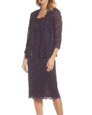 ALEX EVENINGS 16P Eggplant Sequin Lace Dress  Jacket NWT 209