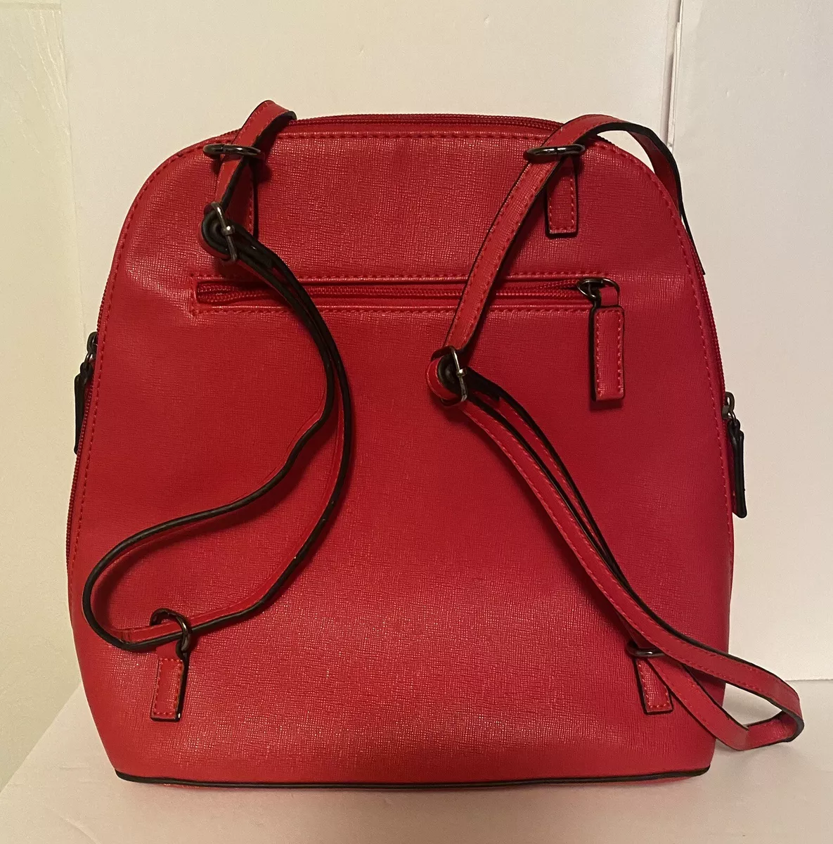 David Jones Paris Mini Backpack Purse Red Faux Leather With Keych