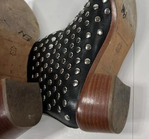 Loeffler Randall Boots $175 7 B Black Leather Peep Toe Ankle Booties Studded - Picture 6 of 6