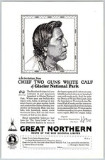 INDIAN CHIEF GREAT NORTHERN RAILROAD Vintage 6.5"x10" Magazine Ad 1920's M748