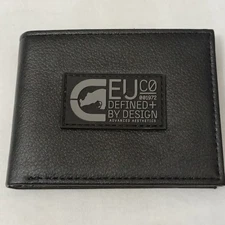 Ecko Unltd Black Fold Leather Wallet Center Logo New Old Stock