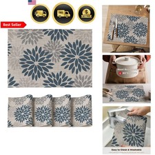 Floral Vinyl Placemats Set of 4, Heat Resistant Washable Non-Slip Plastic PVC...
