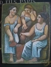 Pablo Picasso Three women at the Spring Original Hand Painting Tempera Cardboard