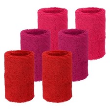 Wrist Sweatbands Sports Wristbands, 6 Pack 4" Red/Rose Red/Light Rose Red