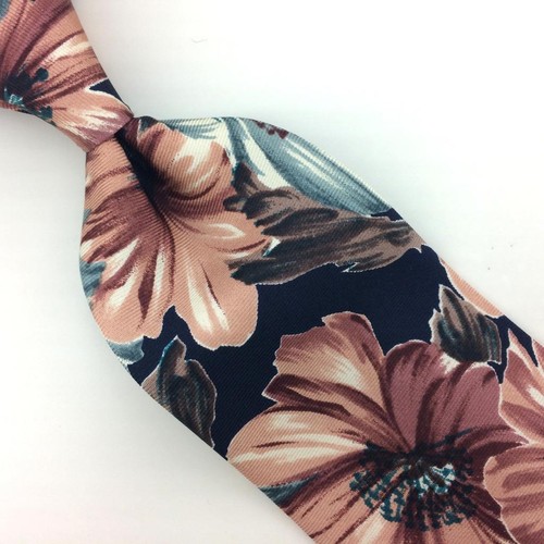 Moe Ginsburg Usa Tie Pink Brown Gray Silk Large Flower Bloom Botanical #i25 Vtg