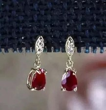 2Ct Pear Cut Lab Created Red Ruby Women's Dangle Earrings 14K Yellow Gold Plated