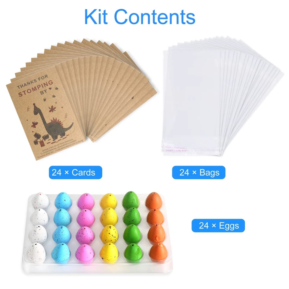 Dinosaur Party Favors 24 Dino Eggs & 24 Hatching Cards Birthday Decorations - Image 2 of 4