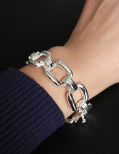 925 Sterling Silver Chunky Squared Link Bracelet Women