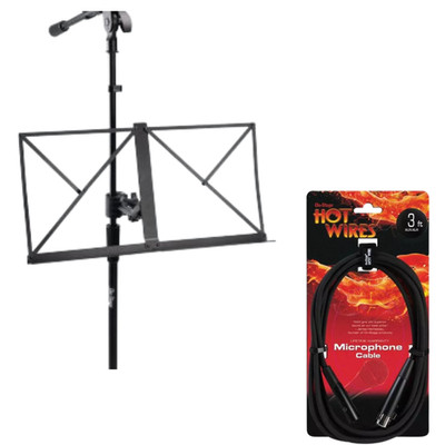 Clamp-On Mic Stand Sheet Music Bookplate + 3ft XLR Microphone Cable Vocal Bundle