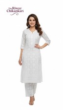 White Chikankari Kurti with Palazzo for Women  Handcrafted Lucknowi Ethnic Wear