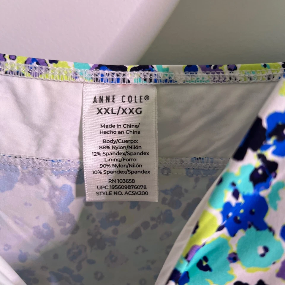 Anne Cole Floral Tankini Swim Top Women's XXL Blue Green Purple Ruched Sides - Image 2 of 3