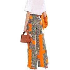 Tory Burch Something Wild Wide Leg Silk Trousers Pants Printed Multi Color Sz 6