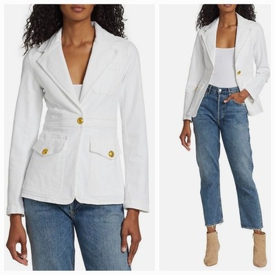 A.L.C. Amelia White Denim Jacket Blazer Size 0 Gold Buttons Designer